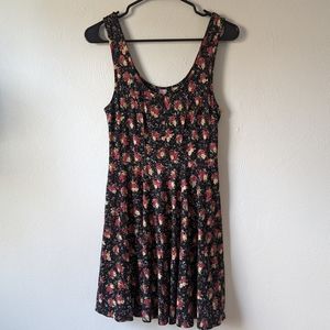 Free People Floral Skater Mini Dress Sleeveless Size S Black Red Romantic